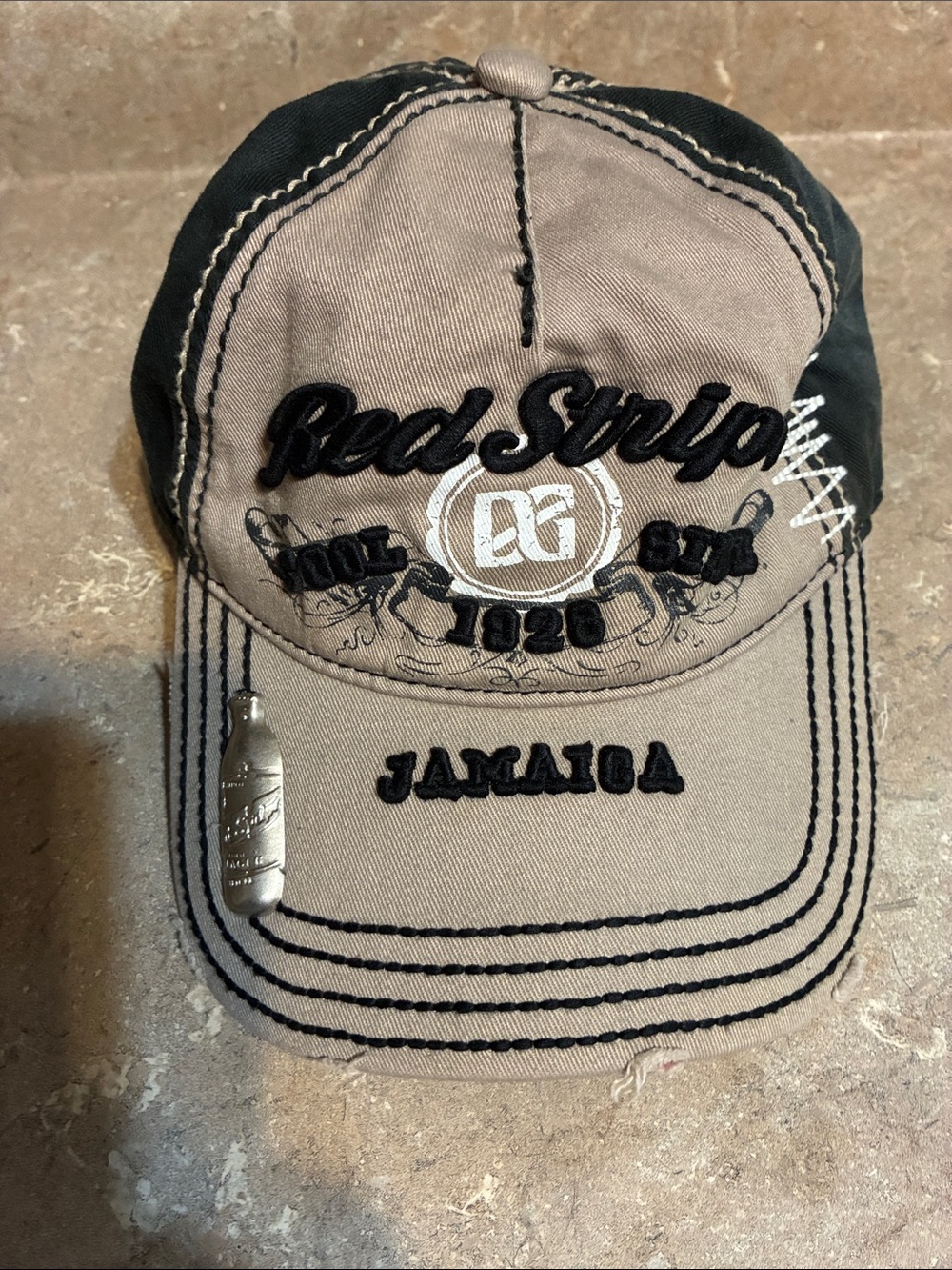 RedStripe Taupe and Black Embroidered Jamaica Baseball Cap with Bottle Opener